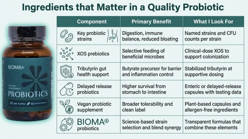 Probiotic with a scientifically formulated blend 9 Ingredients that Matter in a Quality Probiotic Bioma